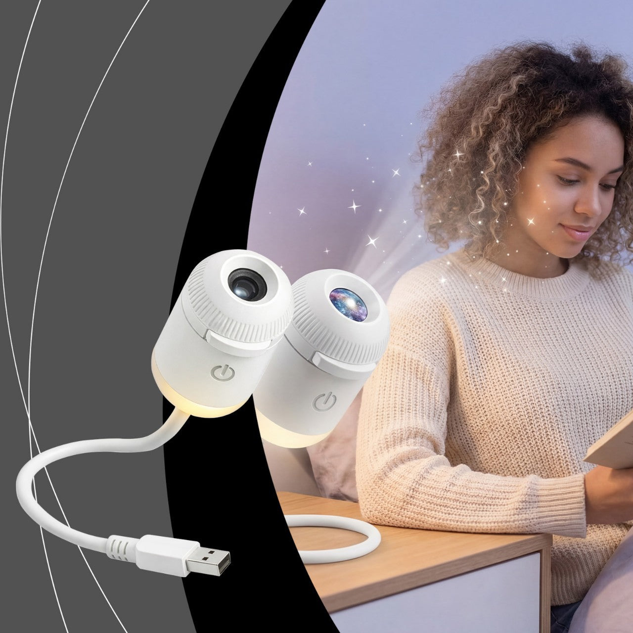 ضوء ليلي بروجكتور - مصباح سماء مرصعة بالنجوم يعمل بمنفذ USB لغرفة النوم وإضاءة الأجواء في حضانة الأطفال