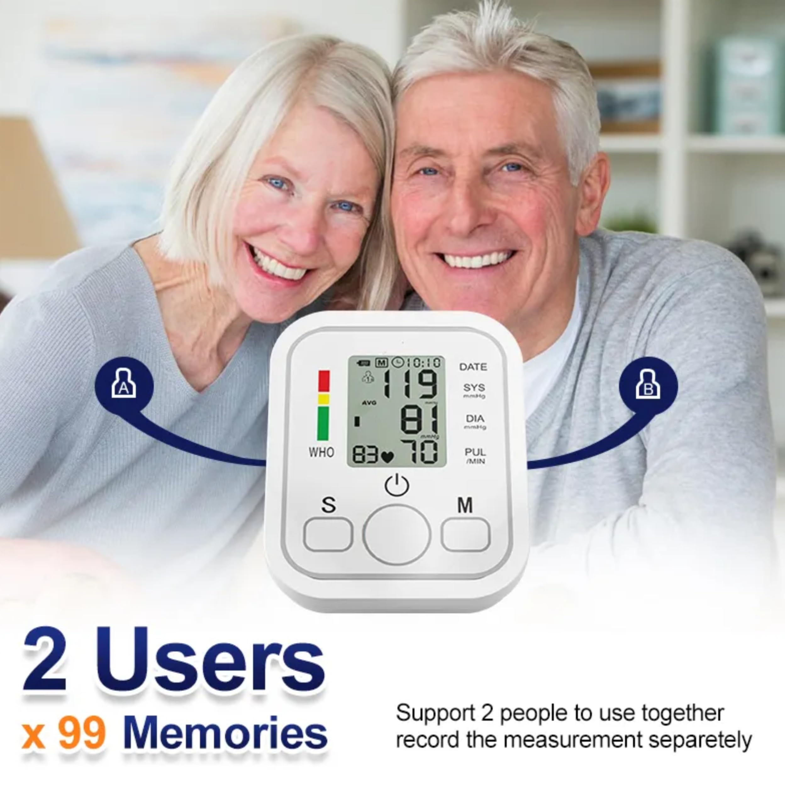 Blood Pressure Monitor With X4 AAA Battery, Large Cuff Digital Upper Arm BP Machine, 2x99 Memory Set, Voice Prompt, USB Cable, Arrhythmia Detection, Heart Rate Hypertension Monitors, Home Use  White