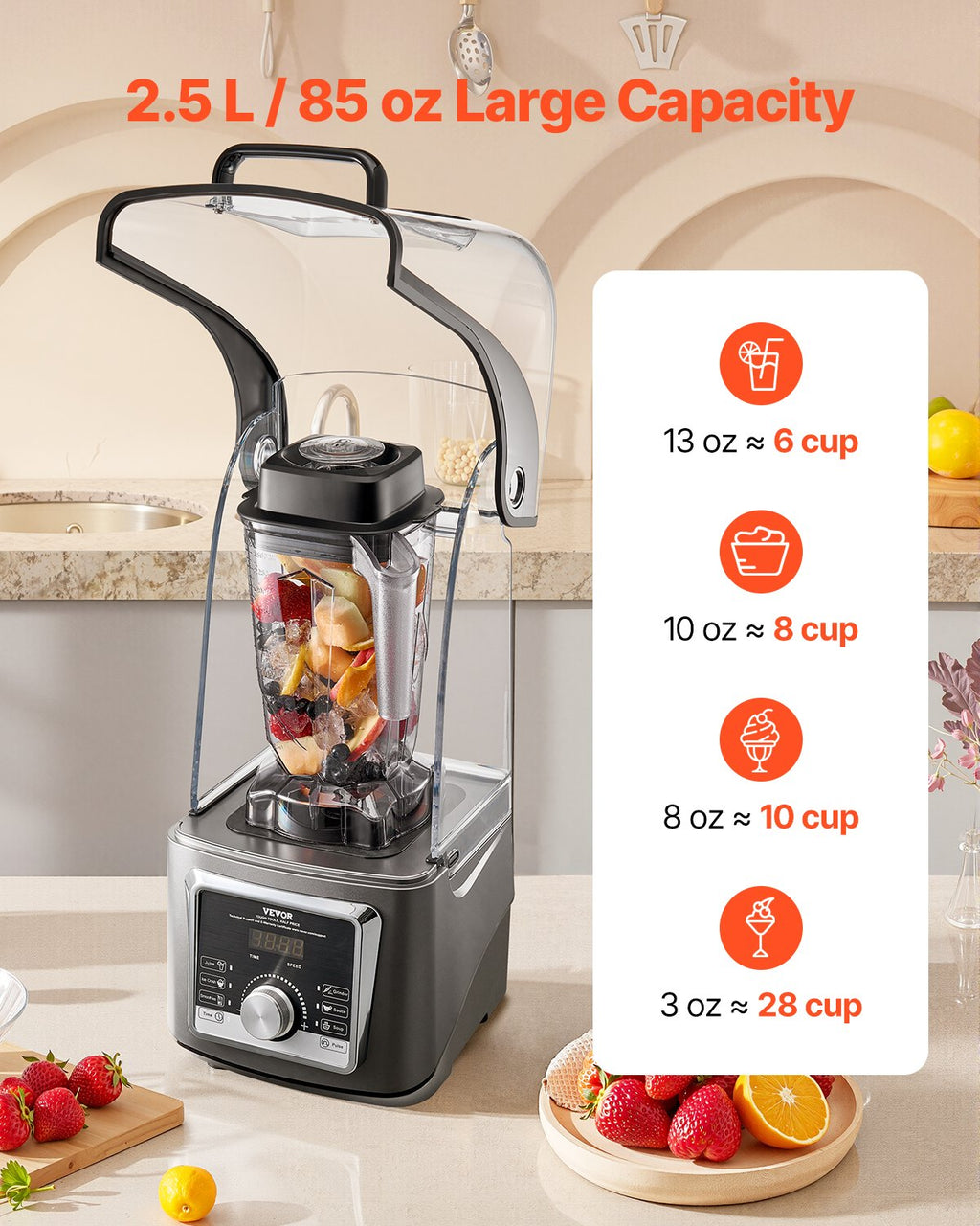 Blender For Smoothies, 85 Oz 1400W, Professional Blender With Powerful Motor, Multi-Functional Food Processing Blender With Noise Cover For Smoothie/Milkshake/Juice, Fits For Kitchen