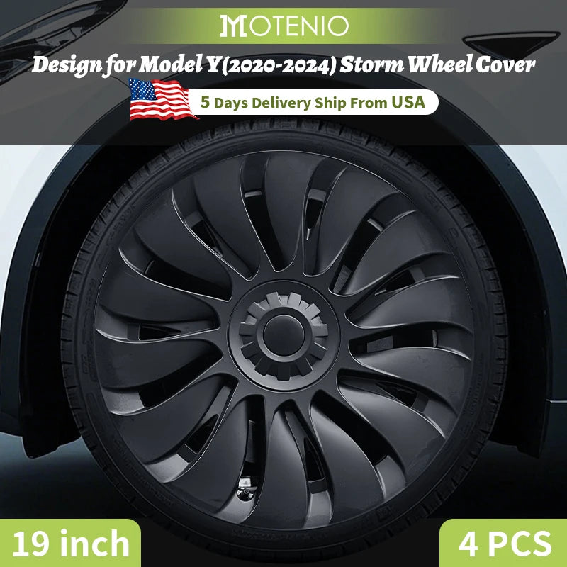 4PCS Design for TESLA Model Y 2020-2024 Vehicle Full Coverage Storm Wheel Cover Cap 19 Inches Wheel Hubcap Automobile Accessorie