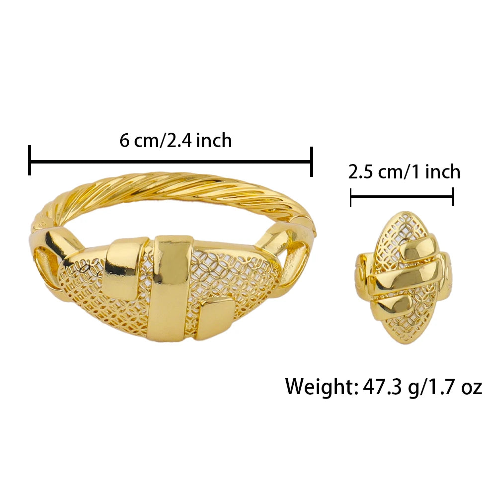 Dubai Gold Color Arab bracelets Rings 18K gold plated fashion unique design jewelry For Women Wedding Jewelry Gift