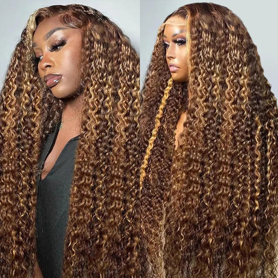 Highlight Ombre 13x4 Hd Lace Front Human Hair Wigs Preplucked 5x5 Closure Wigs Glueless Honey Blonde Deep Curly Wigs Human Hair