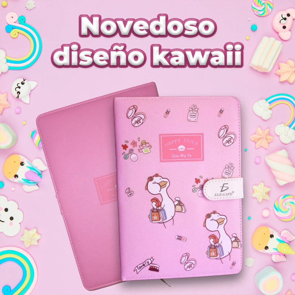 Kawaii Design Notebook 100 Sheet Hard Cover Magnetic Clasp for School and Gifts Made From PU and Offset Paper