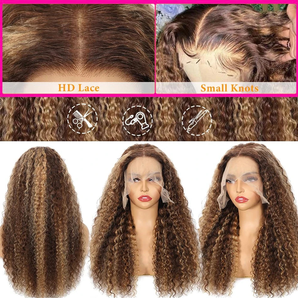 Highlight Ombre 13x4 Hd Lace Front Human Hair Wigs Preplucked 5x5 Closure Wigs Glueless Honey Blonde Deep Curly Wigs Human Hair
