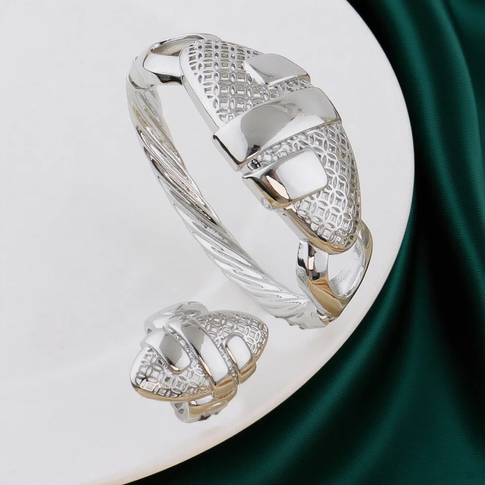 Dubai Gold Color Arab bracelets Rings 18K gold plated fashion unique design jewelry For Women Wedding Jewelry Gift