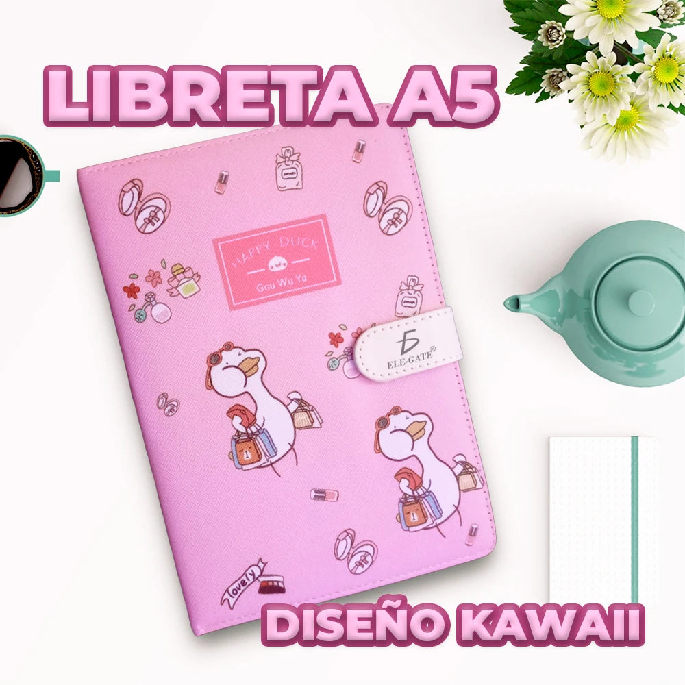 Kawaii Design Notebook 100 Sheet Hard Cover Magnetic Clasp for School and Gifts Made From PU and Offset Paper