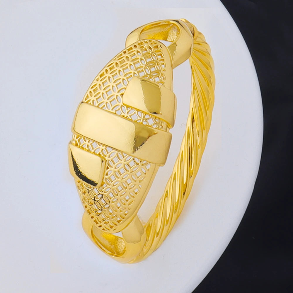 Dubai Gold Color Arab bracelets Rings 18K gold plated fashion unique design jewelry For Women Wedding Jewelry Gift