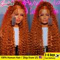 Swupod 13x4 13x6 220% Density Transparent HD Lace Front Wig for Women Deep Wave Remy Human Hair Ginger Orange 350# Loose Curly