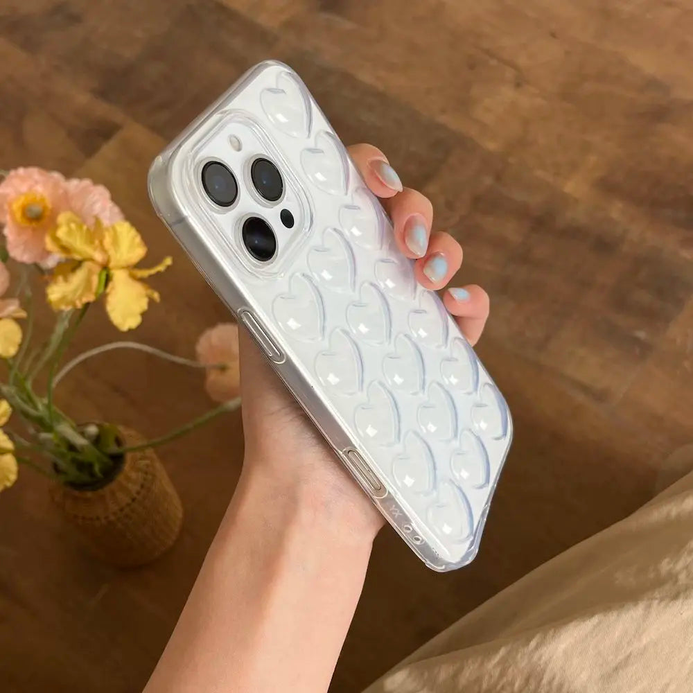 Y2K Stylish 3D Heart Design Mobile Phone Cases Protective Shockproof Cute Covers for iPhone 16 Pro Max Plus INS Trending