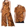 Drop Shipping Samoa Puletasi Casual Women Sling Jumpsuit Match Short Sleeve Aloha Shirt Polynesian Couple Clothes 2pc Set