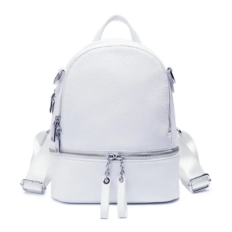 ZENCY Silver Meatal Hardware 100% Genuine Cow Leather Women Backpack Lady Girl First Layer Cowhide Book Bag Style Knapsack Purse