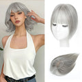 [Real Human Hair Topper] Real Human Hair Clip in Bangs Topper for Women | French Bangs Hair Piece for Thinning & Volume-Silvery