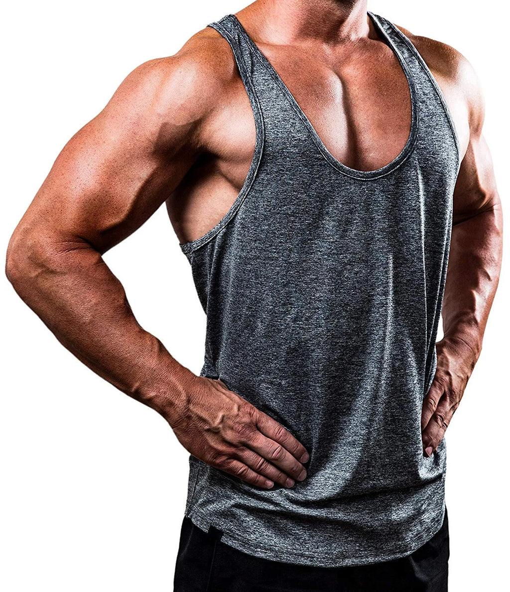 EVertop Men's Summer H-shaped Back Vest Solid O-Neck Sleeveless tank Top Customizable Print Embroidery Logo Knitted for Sports