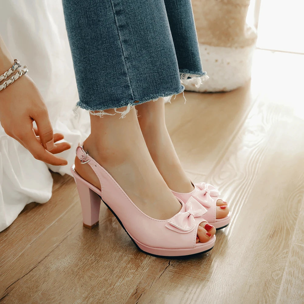 Female Stiletto High Heels Woman Pumps Sexy Open Toe Fish Mouth Shoe Woman Bowknot Party Sandals Ladies Summer Slingback Shoes
