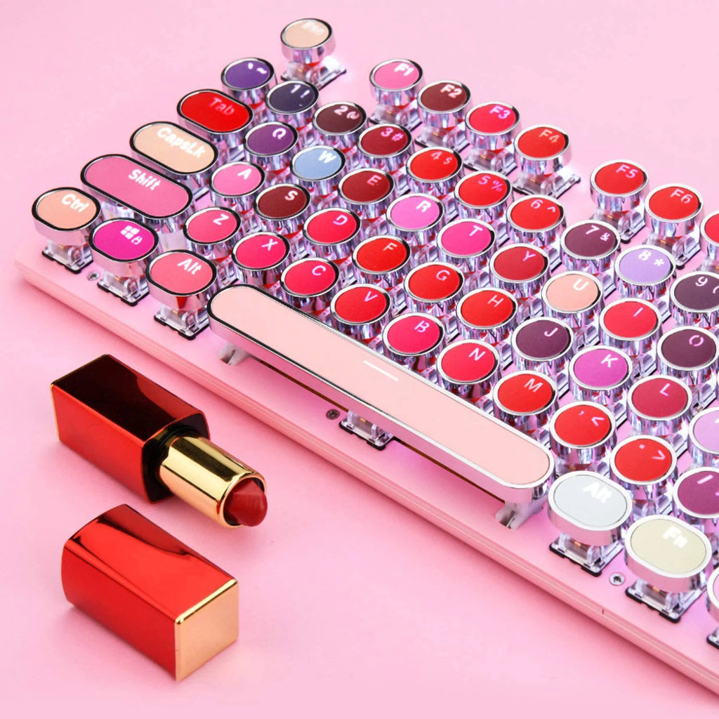 Girl Pink Real Mechanical Keyboard Green Axis Punk Retro Round Key Chocolate Lipstick Office Typing Game Keyboard