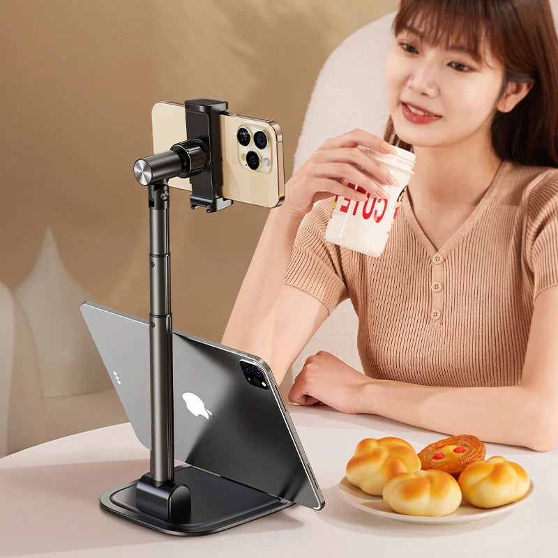 FEIXIANG Factory X66D Adjustable Dual Device Stand 3-Section 13-42cm Height Flexible Metal+Aluminum Foldable for Travel for Desk