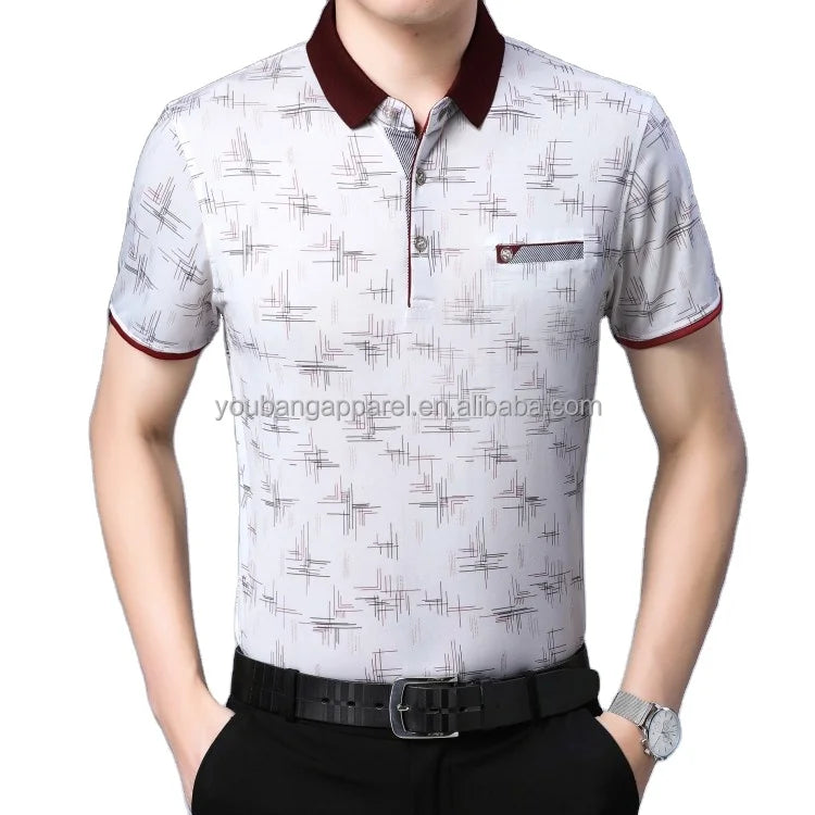 New Arrival Men's Casual Long Sleeve Satin Blouse Shirt Loose Fit Stand Collar Anti-Wrinkle Autumn Stripe Print Wholesale