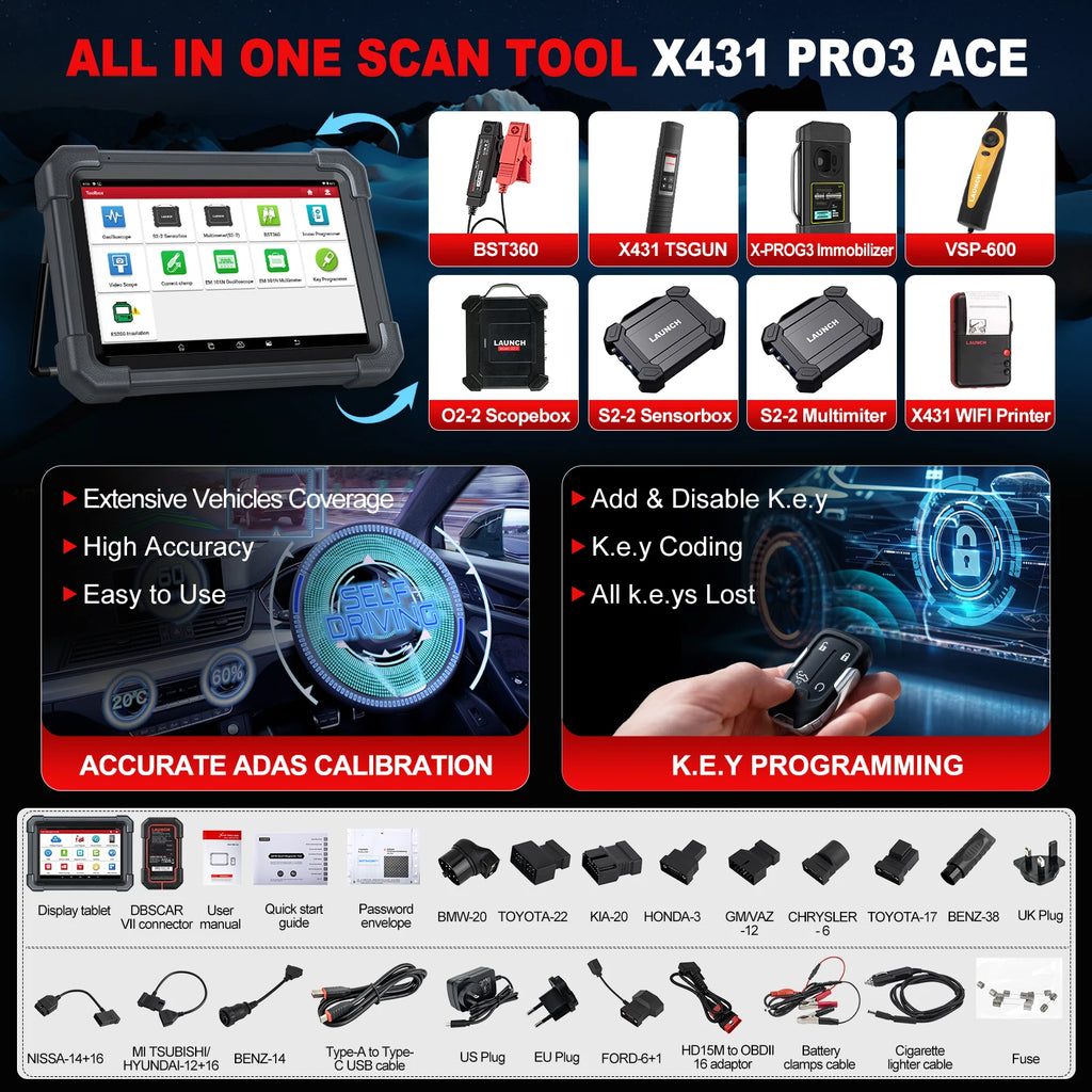 LAUNCH PRO3 ACE Full System Bi-directional Auto Diagnostic Scanner OBD2 Vehicle Code Reader Smart Diagnosis