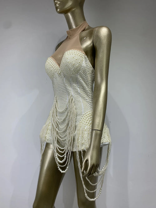 2026 Women Clothing Fashion Summer Jumpsuits Pearls Luxurious Full Beaded Evening Gown Club Womens Sleeveless Bodysuit