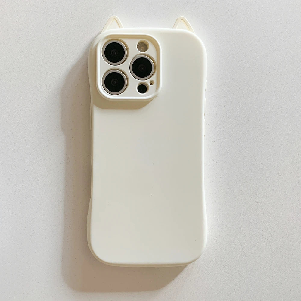 Cute Kitty Cat Ear Design Matte TPU Phone Case for iPhone 16 Pro Max 13 14 15 15 Pro Max Kawaii Candy Color Shockproof Cover