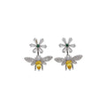 White Gold Plated Bee Stud Earrings With Pear Cut Zircon And Diamond Accents For Women Party Jewelry Cute Insect Design