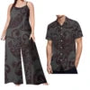 Drop Shipping Samoa Puletasi Casual Women Sling Jumpsuit Match Short Sleeve Aloha Shirt Polynesian Couple Clothes 2pc Set