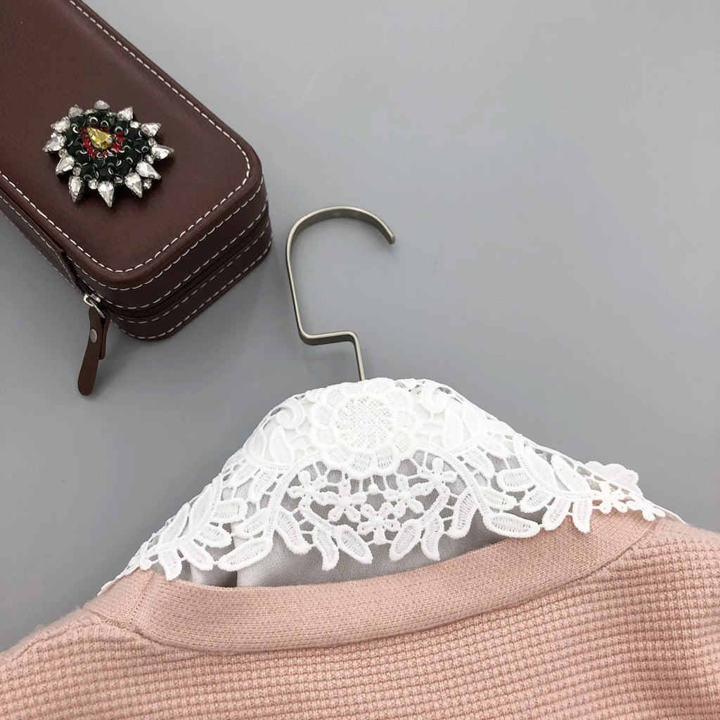 Elegant Detachable Lace Fake Collar Women Blouse Shirt Accessory With Handmade Embroidery Floral Applique Neckline Design