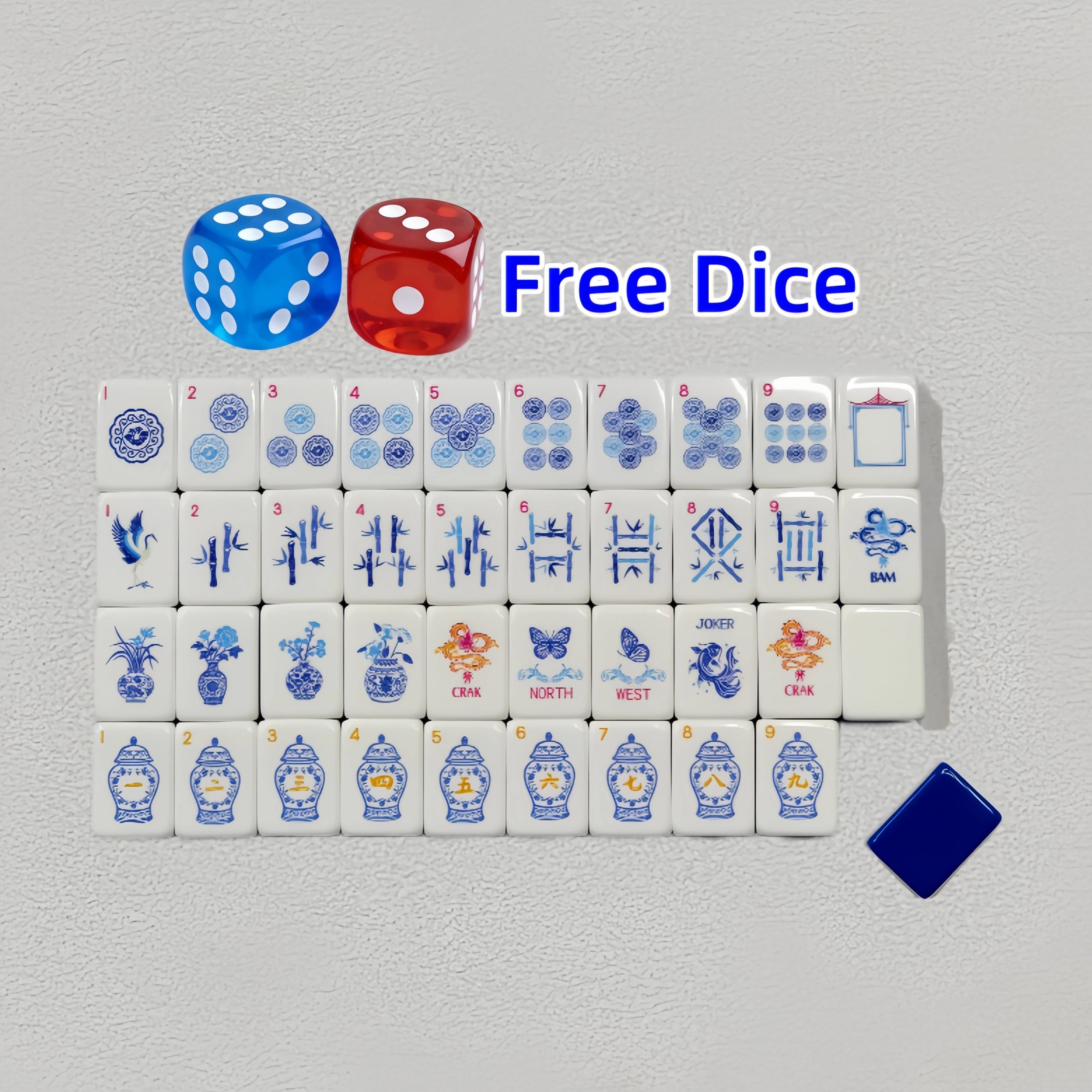 In Stock Beach Supplies New Mini Travel 4 Layer Engraved Acrylic Luxury 160 Set Blue and White Porcelain America Mahjong Tiles
