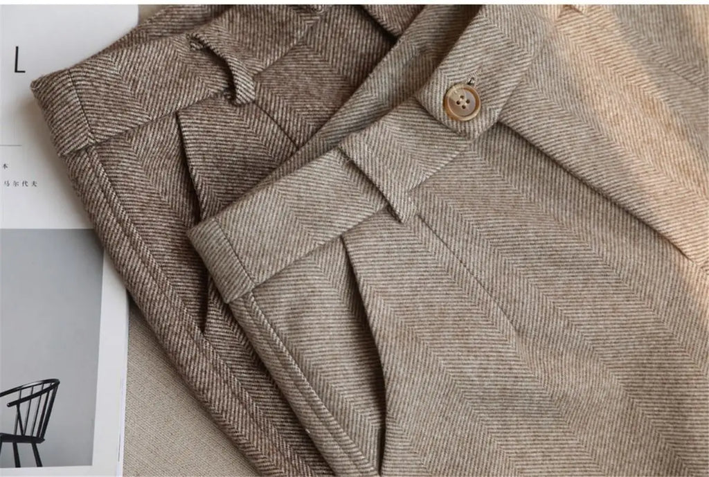 Woolen Pants Women's Harem Pencil Pants 2026 Autumn Winter High Waisted Casual Suit Pants Office Lady Women Trousers