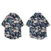 Oversized American Style 2023 Summer Fried Street Fashion Small Fish Print New Personalized Mens Casual Shirts
