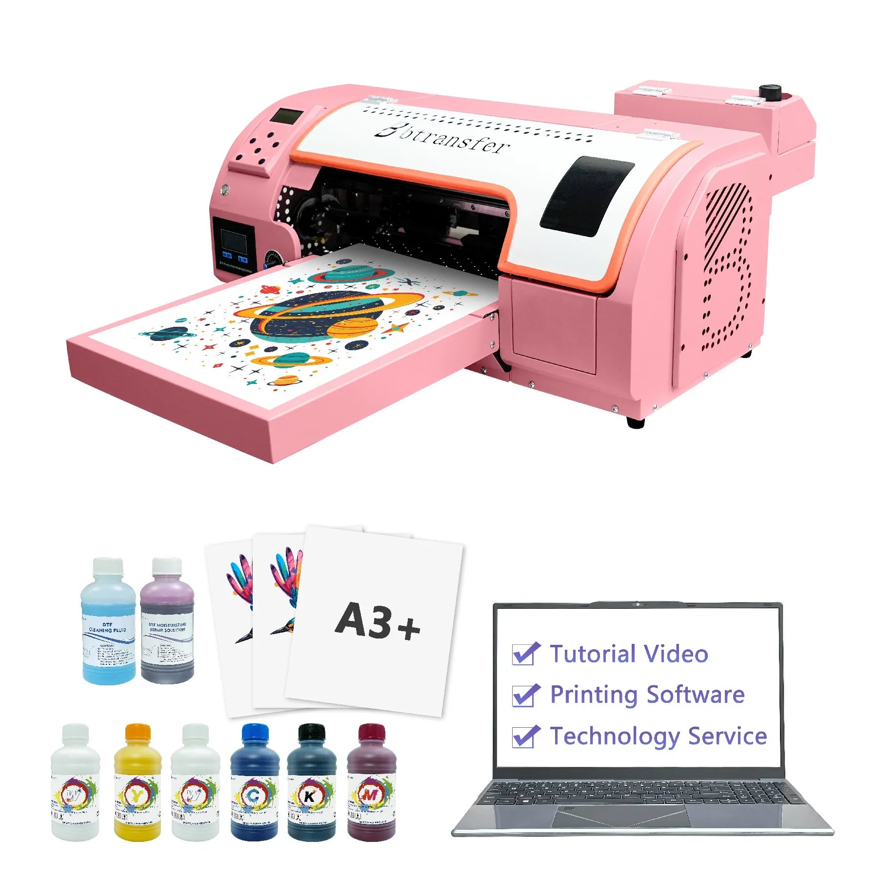 B Btransfer New Version Pink A3 DTF Printer 300mm  Smart Auto Film Printing System for Custom Clothing & Merchandise Production