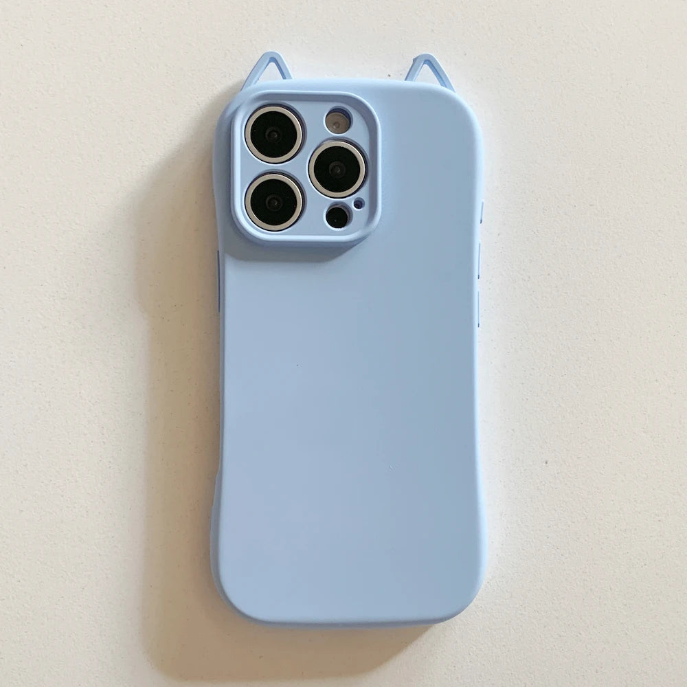 Cute Kitty Cat Ear Design Matte TPU Phone Case for iPhone 16 Pro Max 13 14 15 15 Pro Max Kawaii Candy Color Shockproof Cover