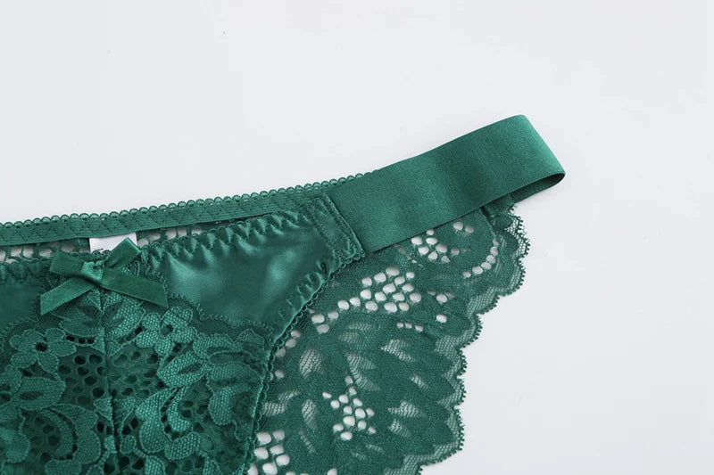 French Hollow Out Lace Triangle Cup Bra and Thong Set Underwear Wireless Thin Lined Women Sexy Lingerie New Arrivals