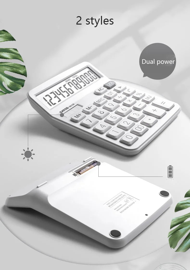 Simple Business Calculator 12-digit Display Large Screen Dual Power Supply Calculator Student Accounting Desktop Calculator