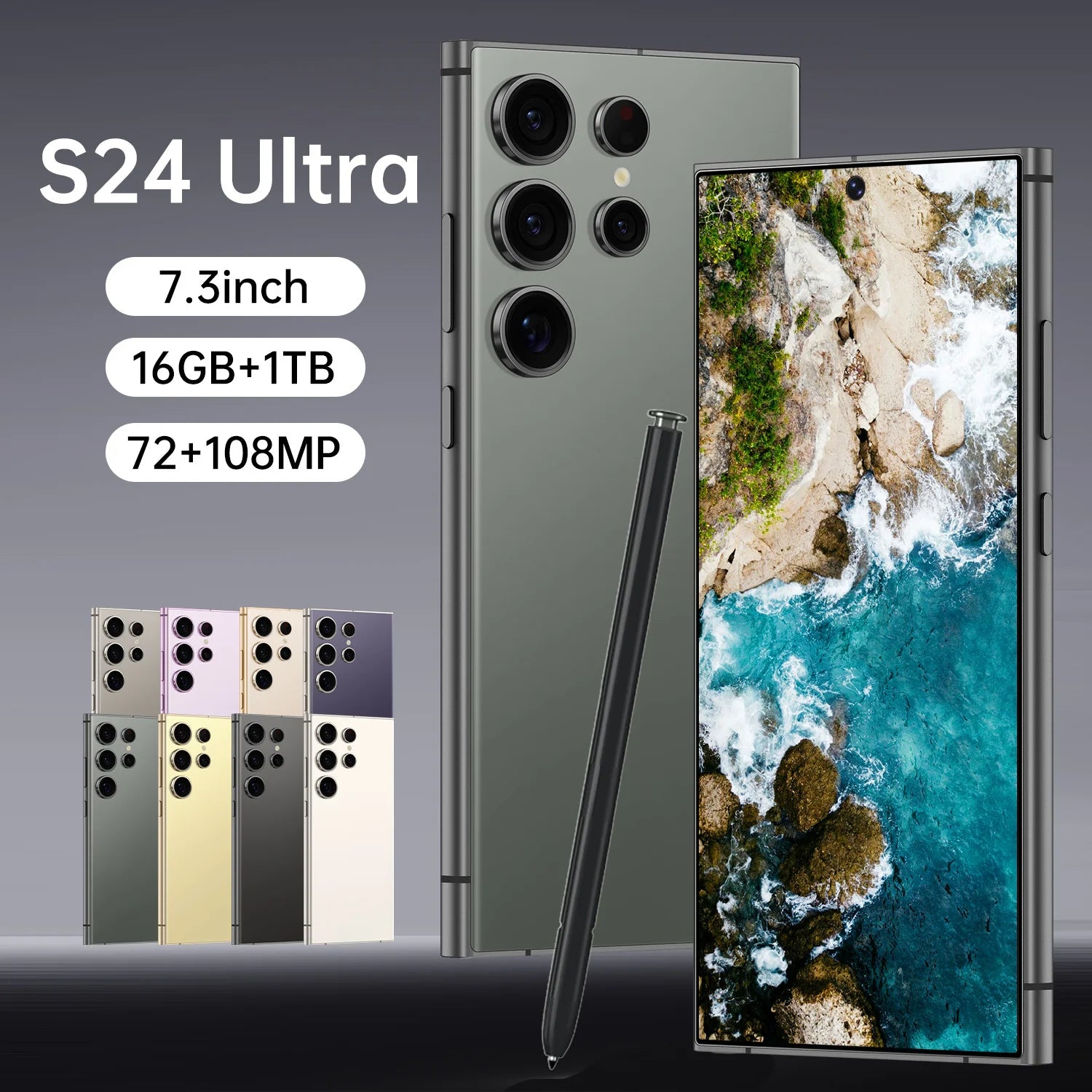 S24 Ultra 5G Smartphone 6.8 Inch HD Screen 108MP Rear Camera 8000mAh Battery 120Hz 7.3 for Daily Use Quick 65W