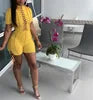 ANSKZTN Women Fashion Bodycon Solid O Neck Hollow Out Bandage Short Sleeve Rompers Jumpsuit
