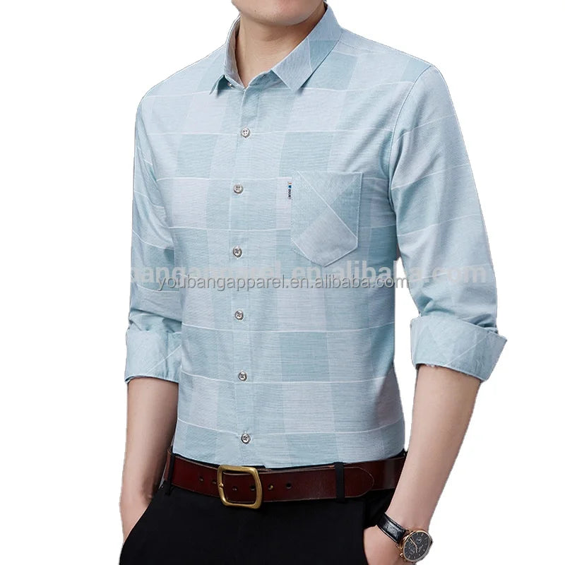 New Arrival Men's Casual Long Sleeve Satin Blouse Shirt Loose Fit Stand Collar Anti-Wrinkle Autumn Stripe Print Wholesale