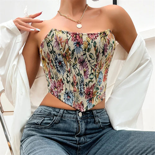 2023 Ladies Tops Latest Design Strapless Blouse Corset Crop Tops for Women Women's Back Lace up tank Tops