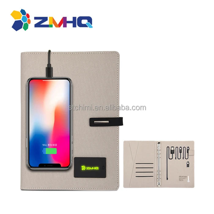 Smart Diary for Advertising Promotion Giveaway Customized Led Company Government Logo Notebook with Power Bank