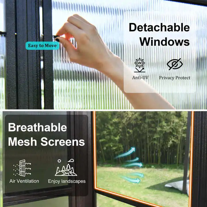 Detachable Window Lean to Solarium Outdoor Permanent Wall Mounted Sun Room Canopy & Gazebo & Pergola for Garden