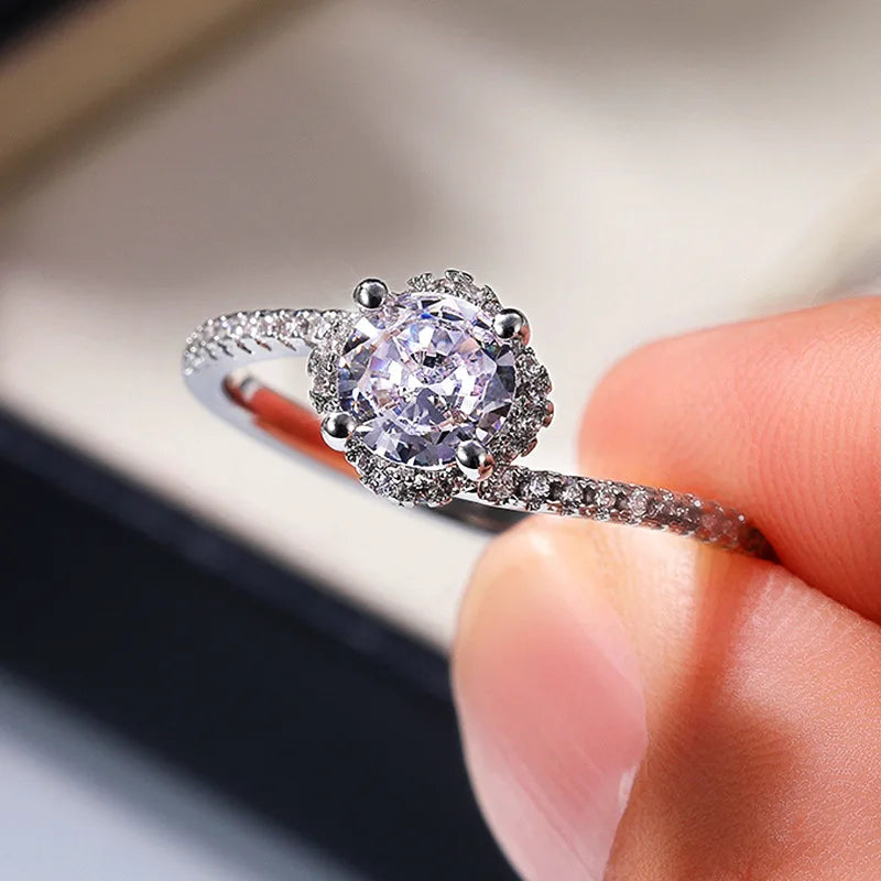 F758 Natural Diamond Round Brilliant Cut Classic Engagement Ring for Women