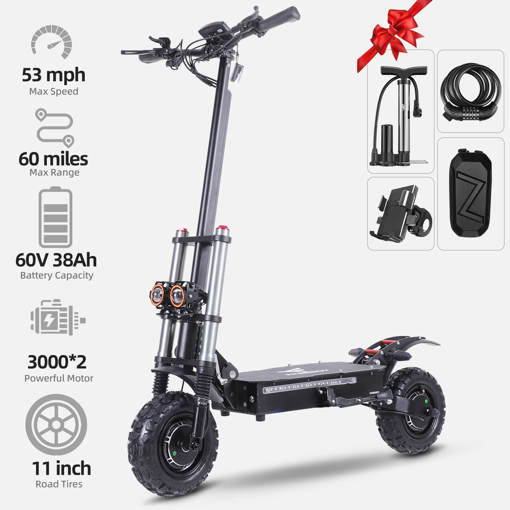 UK CA US Warehouse EScooter 6400W - 90km Max Range, 11" Off-Road Tires, 200kg Load, IPX5 Electric Scooter with Seat