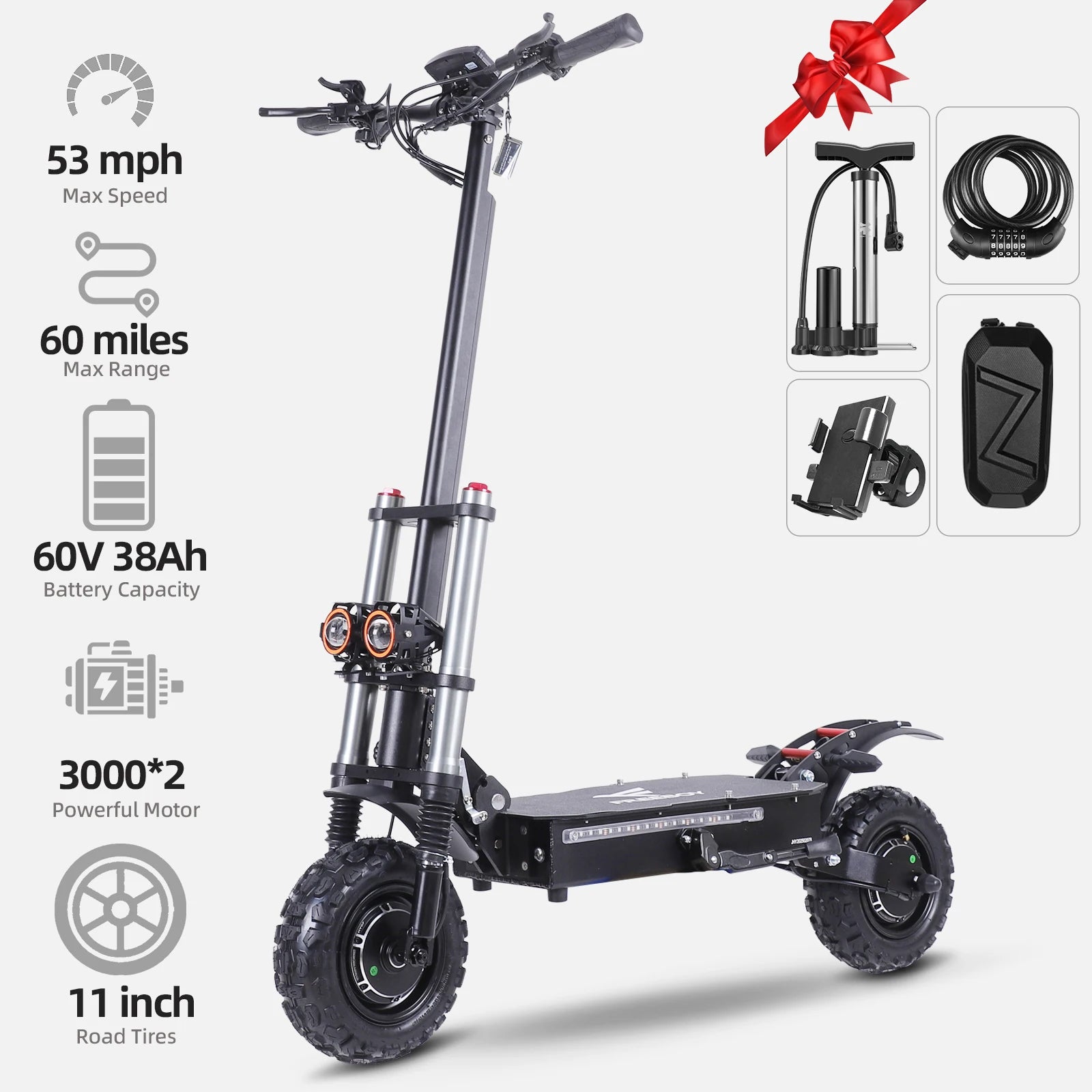 UK CA US Warehouse EScooter 6400W - 90km Max Range, 11" Off-Road Tires, 200kg Load, IPX5 Electric Scooter with Seat