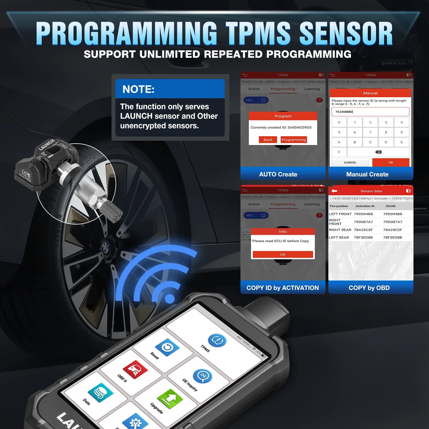 LAUNCH 2026 CRT5011 V2 Newest TPMS Relearn Tool OBD2 Scanner Code Reader Tire Pressure Activation Read/Program/Reset SDK