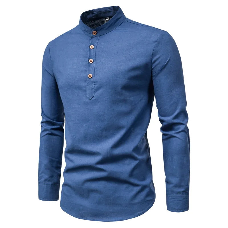 Men's Slim Fit Long Sleeve Cotton Polyester Shirt - Autumn Casual Business Blouse Top (Custom Logo Available)