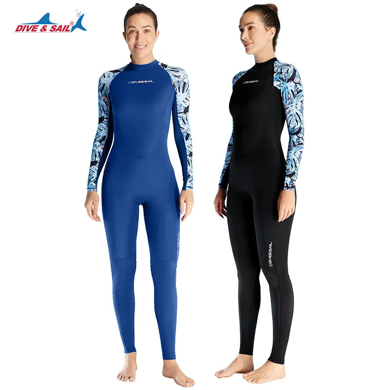 DIVE&SAIL Sunscreen Sublimation Women Full Body Back Zipper Rash Guard scuba Surfing Swimwear