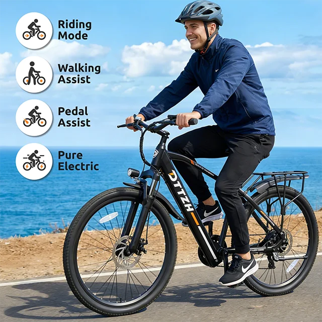 DTTZH High-Carbon Steel 26" E-Bike Brushless Motor 48V 13Ah Lithium Battery 60 Miles Range 21 Speed Dual Disc Brake Rear