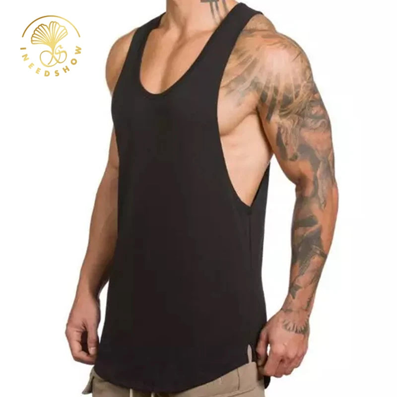 Custom Logo Running Workout Athletic Vest Fitness Wear Men Gym Stringer Muscle Cotton Men's Blank Sports Oversized Tank Tops