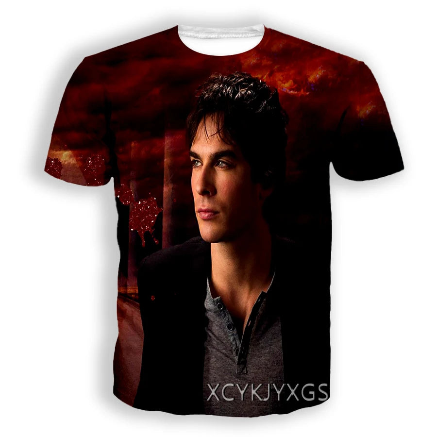 Men/Women TV The Vampire Diaries 3D Printed T-Shirt Damon Salvatore Short Sleeve Fashion T Shirt Sport Pullover Summer Tops 6XL