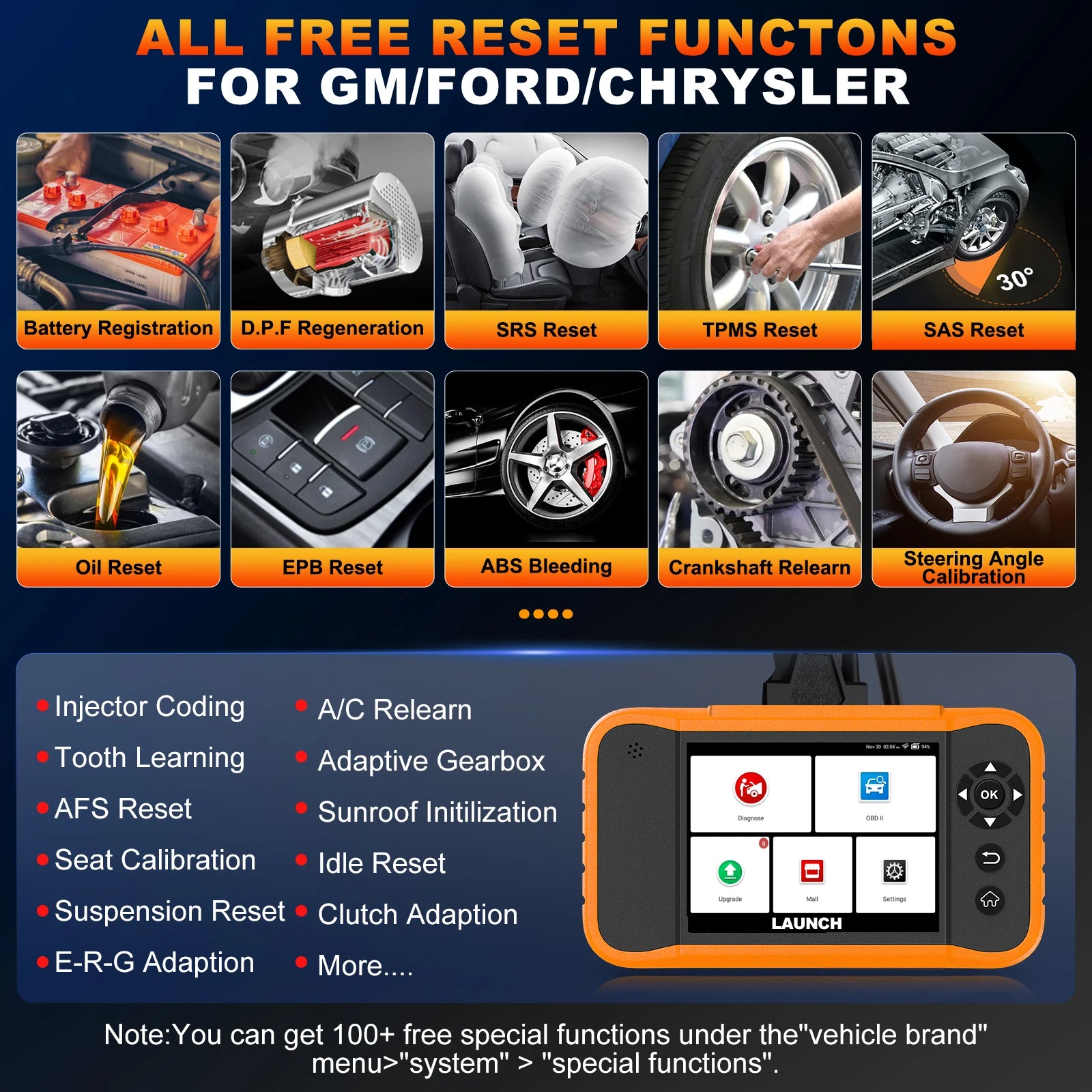 LAUNCH  NEW Creader Elite 2.0 for FGC OBD2 Scanner Diagnostic Tool Machine for All Cars Full System All Service Code Reader